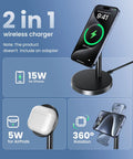 Two Pack Magnetic Wireless Charger Stand For iPhone MagSafe 15W Fast Charge Dock For iPhone 17 Series 16 15 14 13 12 And AirPods Dual Charging Station For Home Office Desk Black Ideal For Bedside Table Or Travel