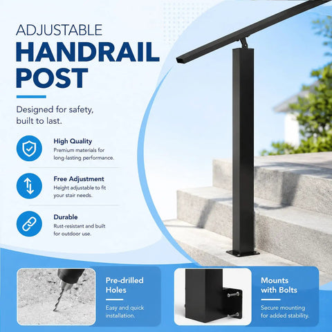 Adjustable Outdoor Stair Handrail Built Tough With Heavy Duty Galvanized Steel For Secure Porch And Deck Use Featuring Smooth Angle Alignment and no Sweat Side Mount Installation, showcasing adjustable handrail post.