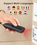 Extreme Performance Wireless 1D 2D QR Barcode Scanner Mini Portable Three In One Bluetooth 2.4G USB Wired Pocket Handheld Time Stamp Reader For On The Go Inventory And Screen Scanning in use scanning barcode on box