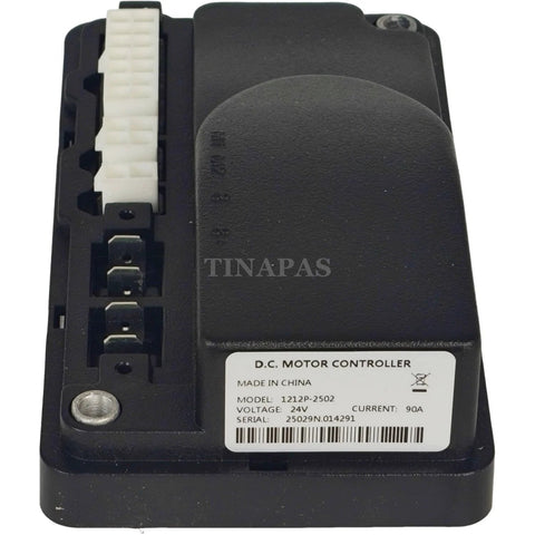 DC motor controller, 24V 90A, black enclosure with white multi-pin connector, model 1212P-2502.