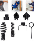 7pc Steel Drain Auger Kit Rips Gnarly Sink Clogs Black Snake Tool parts view showing various heads and springs for drain cleaning.