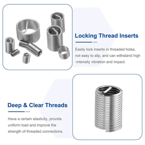 20 Pcs Wire Thread Inserts M10 X 1.25 Helical Type Coiled Thread Repair Kit 304 Stainless Steel for Machines and Gear
