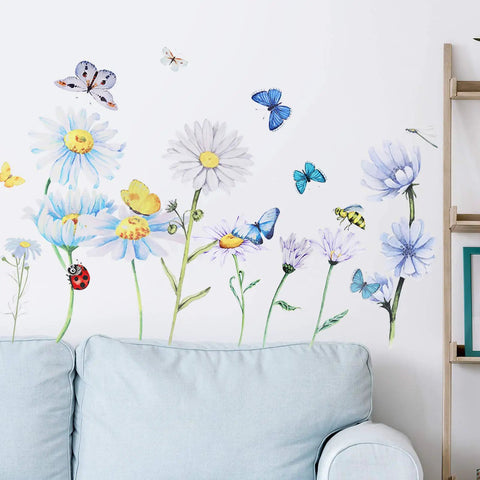 64 Pcs Flowers And Butterflies Wall Decals Peel And Stick Removable PVC Garden Murals for Nursery Bedroom and Office Decor