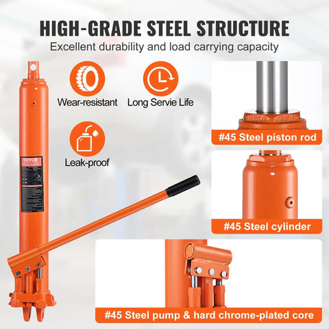 8 Ton Hydraulic Long Ram Jack For Engine Hoists And Cranes, Steel Structure, Wear-resistant, Leak-proof Design