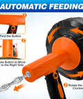 Heavy Duty 33 Foot Auto Feed Drain Auger And Sink Snake Knock Out Stubborn Bathroom And Kitchen Pipe Clogs With A Smooth No Sweat Push Button Extension Rig showing automatic feeding mechanism and controls.