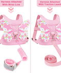 Light pink 3 In 1 Toddler Harness Leash Set with butterfly wings and anti-lost wrist link and leash options shown separately.