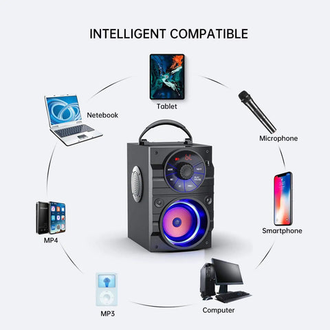 Massive Portable Bluetooth Speaker With Subwoofer And Light Show Wireless Stereo Four Point Two FM Radio LED Lights Equalizer