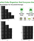 12 Cube Storage Organizer Shelving Unit With DIY Plastic Modular Book Shelf Cubby Cabinet For Bedroom Living Room And Home Office In Black 36.6 Long 12.4 Wide 48.4 High, black modular cubes