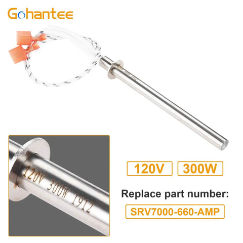 300W Pellet Stove Igniter Replacement For PP130 PP60 PP70 PPC90 TSC90 Pleasant Hearth PH35PS PH50PS PH50CABPS Outfitter I II Quadra-Fire Stoves Durable Plug N Play Easy Fit High Performance Igniter close-up with SRV7000-660-AMP marking.