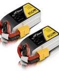 High Performance 850mAh 11.1V 75C 3S LiPo Battery Pack Set of Two With XT60 Plug for RC Cars Drones and Boats, top view