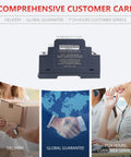 Ultra Slim Din Rail Power Supply 12 Volt 2.5 Amp 30 Watt back view showing model details and customer care features.