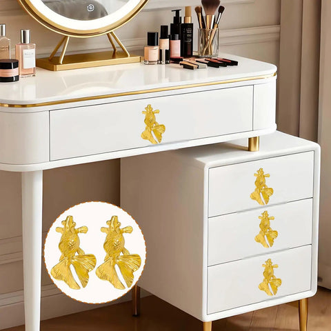 4 Pack Goldfish Cabinet Knobs With 3D Sculpted Fish Design for Cabinets and Drawers totally cute animal hardware on dresser