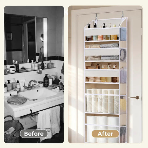 Straight Up Game Changer For Cramped Closets As This Five Tier Over The Door Organizer Packs Ten Dope Mesh Pockets With A Heavy Duty 44 Lb Rating Plus Clear Windows Built For Bulky Kids Toys Or Sneakers In Beige