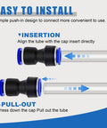 Diagram showing insertion and pull-out process for 60 Piece Quick Connect Reducer Fitting Kit For Pneumatic Air Lines.