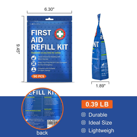 SuccorWare 90-Piece First Aid Refill Kit in blue pouch, front view.