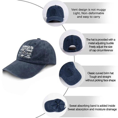 Funny Things I Do In Spare Time RV Camper Hat For Women Washed Look Practical Outdoor Cap with adjustable strap details