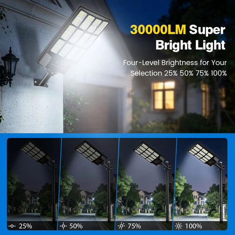 Heavy Duty 4 Pack Solar Street Lights Outdoor Waterproof Rock Solid Motion Sensor Floodlights With Dusk To Dawn And Remote Control at 100% brightness.