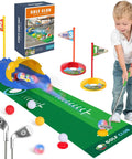 Child playing with Dinosaur Themed Kids Golf Set For Ages 3 To 6 With Automatic Ball Returner Light Up Balls Indoor Outdoor.
