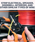 Heavy Duty Wire Stripper And Cutter For 20 To 30 AWG Wires Precision Cutting And Stripping Workhorse in use on yellow wire