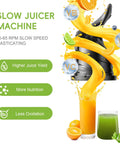 Super Dope 130Mm Wide Chute Masticating Cold Press Juicer For All Fruits Veggies 250W Self Feed Easy Clean Electric Juice Extractor with vibrant juice splash.