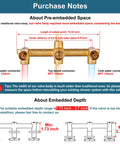 Diagram of Brushed Nickel Wall Mount Tub Filler valve installation with measurements for pre-embedded space requirements.