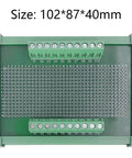 Top view of 102x87x40mm green PCB with terminals for 72x100mm DIN Rail Mount PCB Board for Arduino DIY Projects