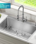 Multi Purpose Kitchen Soap And Lotion Dispenser In Spot Free Stainless Steel With A 17 Oz Capacity next to kitchen sink.