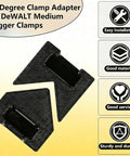 2-Pack Must-Have 90 Degree Clamp Adapter For Medium Trigger Clamps in black PLA, showcases easy installation and durability icons.