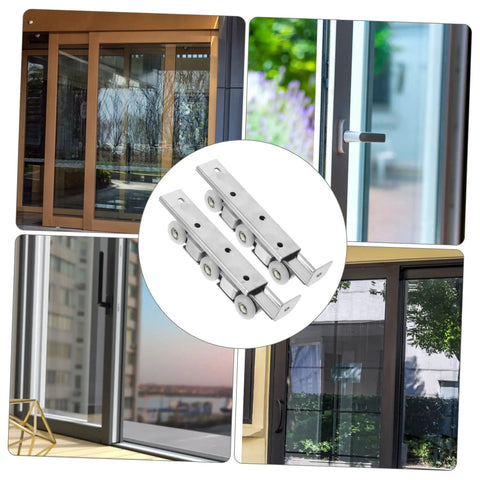 Premium Heavy Duty Barn Door Slider Track Wheel Kit With Smooth Silent Rolling Bearings For Quick Hassle Free Setup And Top Shelf Pantry Bedroom Closet Hardware shown with various sliding door installations.