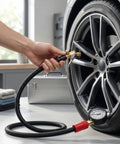 Flexible Silicone Tire Inflator Extension Hose With Quick Clip Chuck Reaches Tight Valve Stems On Cars And Trucks Effortlessly Handles During Roadside Emergencies Or Garage Jobs Avoids Awkward Bending Inside Cramped Wheel Wells 16 Inch Connector on car tire