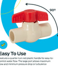 One Half Inch CPVC Slip Ball Valve White Heavy Duty Quick Release Water Shutoff Switch No Sweat Design For Cramped Corners And Smooth DIY Plumbing Tasks with red handle and large port