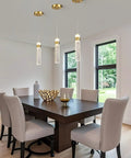 Gold Crystal Pendant Light For Kitchen Island, 4000K LED Modern Adjustable Chandelier above dining table