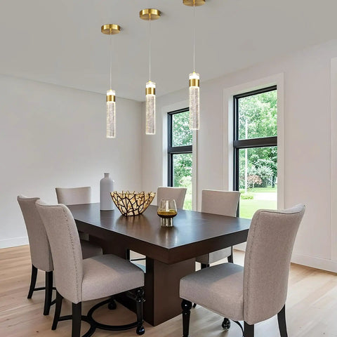 Gold Crystal Pendant Light For Kitchen Island, 4000K LED Modern Adjustable Chandelier above dining table