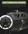 Outdoor No-Fuss Compost Tumbler 43 Gallon Dual Chamber BPA Free shown with 360 Degree Rotating Tumbling Design