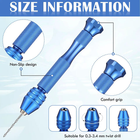 Blue pin vise from 59 Piece Hand Drill Bit Set With Pin Vise And Tungsten Carbide Micro Bits For Resin Polymer DIY Jewelry Making And Precise Carving Blue Great For Hobbyists And Pros.