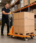 Heavy Duty Electric Pallet Truck With 4400 Lb Capacity For Tough Warehouse Work moving pallets in a warehouse.