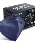 KN95 Face Mask 30 Pack 5 Ply Breathable Individually Wrapped Blue Mask PM25 with packaging, highlighting mask design