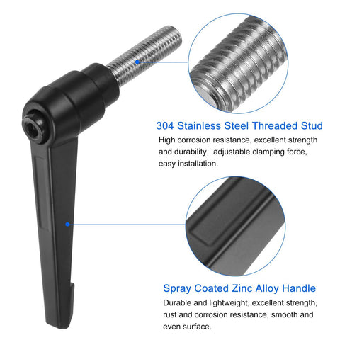 Close-up of 4 Pack Clamping Lever Handles M12 X 40Mm With 304 Stainless Steel Threaded Male Studs Adjustable Locking Quick Release