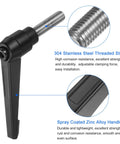 Kick Ass Heavy Duty Clamping Lever Handles 2 Pack M12 X40Mm 304 Stainless Steel Threaded Male Studs close-up view with black finish.