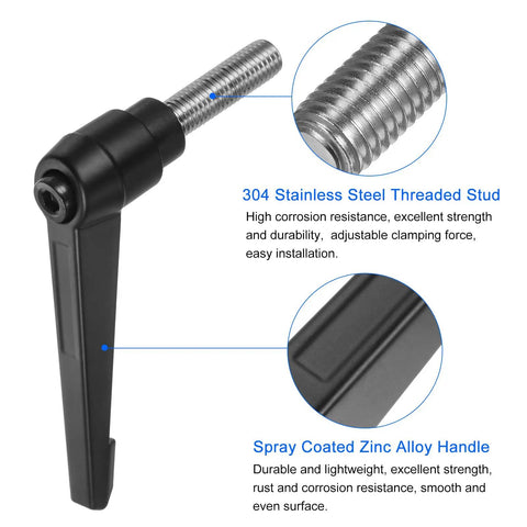 Kick Ass Heavy Duty Clamping Lever Handles 2 Pack M12 X40Mm 304 Stainless Steel Threaded Male Studs close-up view with black finish.