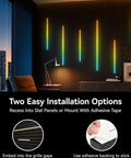 Galental RGB+IC Slat Wall Lights, Led Recessed Lighting, DIY Lights, 6 Pack, mounted on slat wall with dual installation options.