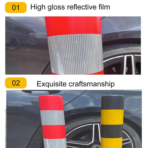 Heavy Duty Plastic Safety Bollard Post With Bright Reflective Tape Yellow Traffic Road Pile And Parking Barrier Come With Mounting Base No Sweat Installation Rock Solid Durability