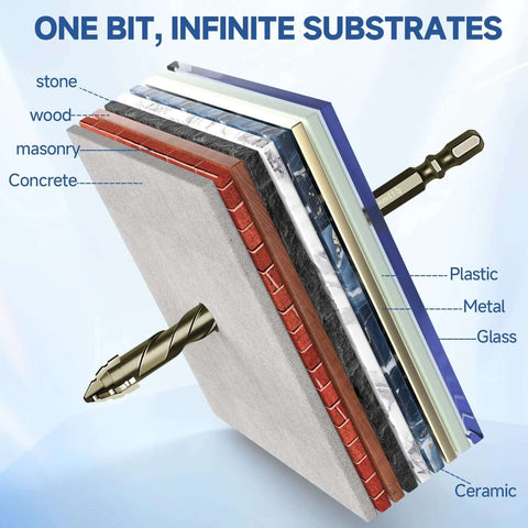Side view of five-piece four-flute twist drill bit set, 6/6/8/10/12mm, for tile to concrete