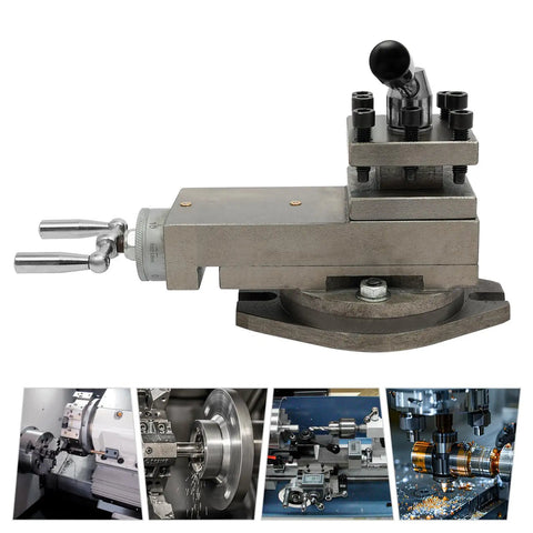 Upgraded At300 Lathe Tool Post Assembly with solid construction and quick change features, showcasing precision in machining.