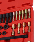 Heavy Duty 48 Piece Steel Thread Chaser Kit With 22 Taps And 24 Dies Plus Two Files For Cleaning Restoring Damaged Threads On Bolts Studs Nuts Perfect For Mechanics In The Garage Or DIY Auto Projects, red case