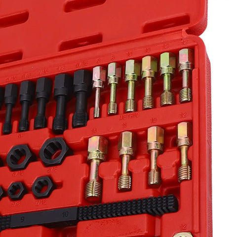 Heavy Duty 48 Piece Steel Thread Chaser Kit With 22 Taps And 24 Dies Plus Two Files For Cleaning Restoring Damaged Threads On Bolts Studs Nuts Perfect For Mechanics In The Garage Or DIY Auto Projects, red case