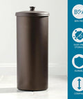 Freestanding Bronze Toilet Paper Holder With Lid For Three Extra Rolls Slim Modern Bathroom Storage Stand That Keeps Spare Rolls Neatly Hidden Under A Decorative Knob in shiny finish with BPA-free, durable design icons