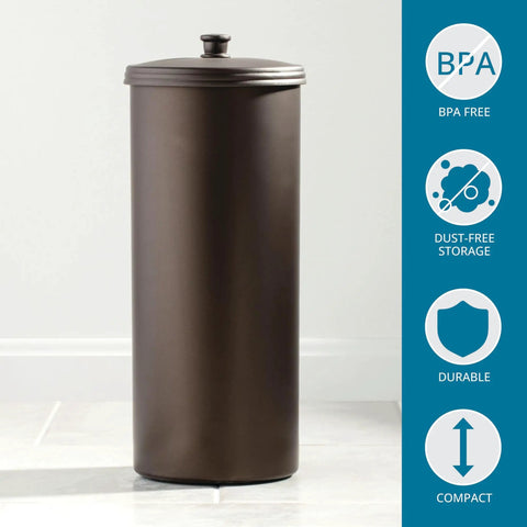 Freestanding Bronze Toilet Paper Holder With Lid For Three Extra Rolls Slim Modern Bathroom Storage Stand That Keeps Spare Rolls Neatly Hidden Under A Decorative Knob in shiny finish with BPA-free, durable design icons