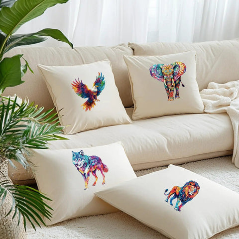 Colorful Animal Iron On Transfers Set 10 Heat Transfer Stickers For T Shirts Hoodies Jackets And DIY Clothing DTF Ready To Press Includes Lions Tigers Wolves Eagles And More on pillows