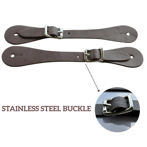 Two Pack Handmade Leather Spur Straps For Western Riding, Full Grain Leather Boot Accessories, Adjustable with stainless steel buckle